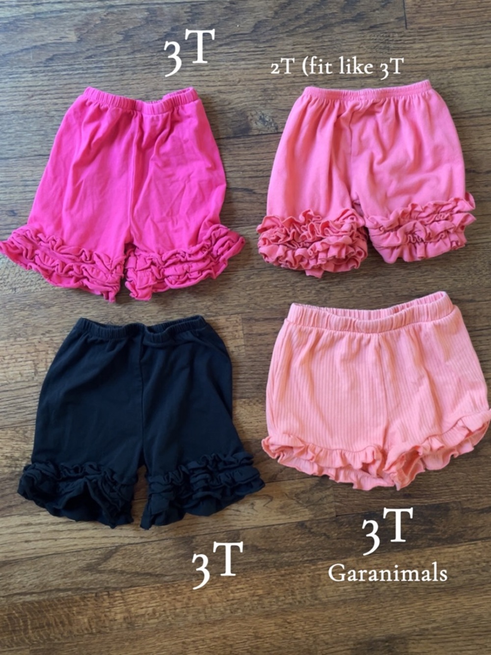 Ruffle Hem Toddler Shorts Bundle - Pink, Coral, Black